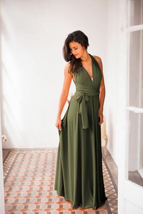 Olive green infinity dress, dark green bridesmaid dress, dark sage green dress, long dark green dress