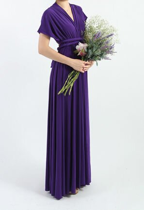 Dark Purple Briedsmaid Dress, Long Purple Dress Floor Length Dress Multiway Dress, Formal Weddings Prom Dress, Made To Order Wrap Dress
