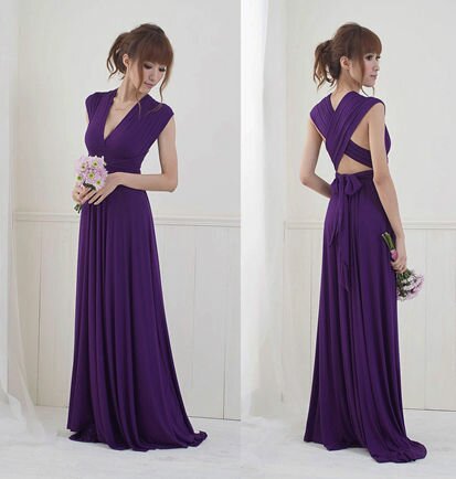 Plum purple infinity dress, Bridesmaids dress, Convertible Dress, Purple long twist wrap maxi dress