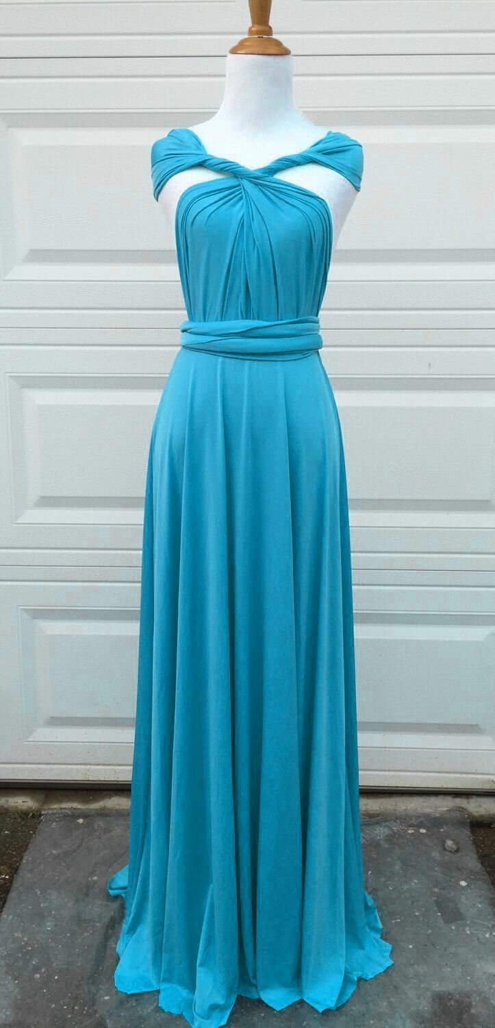 Teal Blue Convertible Dress Floor Length, Bridesmaids, Blue Dress, Teal wedding party dress
