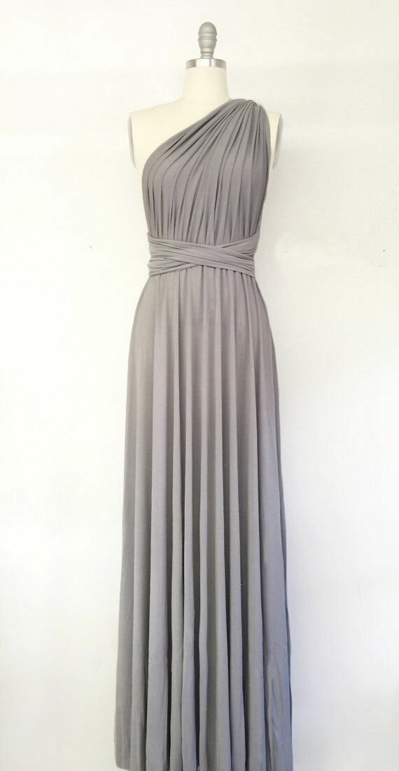 Dark grey bridesmaid dress, Silver Grey Dress, Bridesmaid Convertible Dress, Infinity Wedding Dress Floor Length