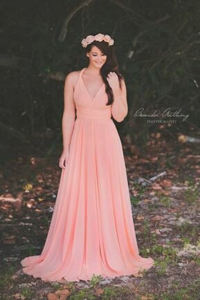 Pink Long Bridesmaid Dresses, Evening Gown Woman Dresses, Long Wrap Dress, Bridesmaid Dress, Infinite Dressed as Girls