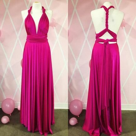 2 Bridesmaid Dress Set, Hot Pink Convertible Maxi Dress, Convertible Bridesmaid Dress Long, Infinity Wrap Dress
