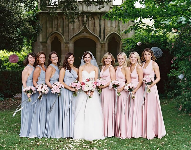 grey and pink bridal party